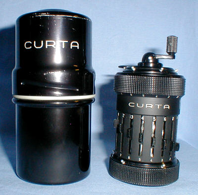 Curta Model I with its can (click for larger image, 88k)