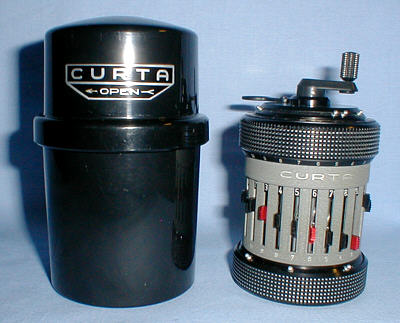 Curta Model II with its can (click for larger image, 108k)