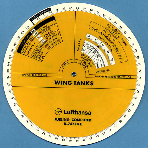 IWA Rechenschieberfabrik 15375 Lufthansa Fueling Computer B-747 D/E: front (click for larger image, 123k)