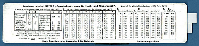 SR 726 Gasrohrberechnung (Rückseite)