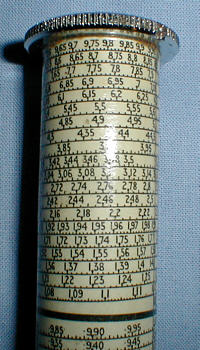 Otis King Model L: obere Skala No. 430 (logarithmischer Teil) (gr&ouml;&szlig;eres Bild 71k)