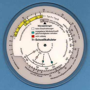Rheinstahl H&uuml;ttenwerke T1-Schweisskalkulator: front (click for larger image, 96k)