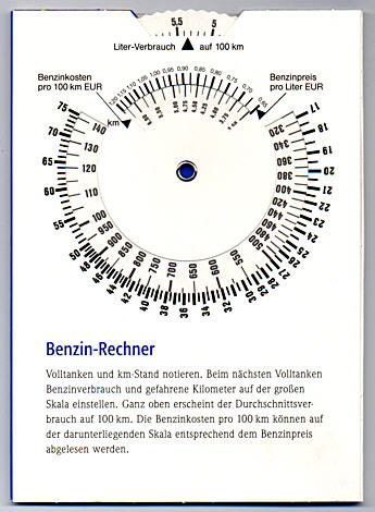 Benzinrechner: Rückseite